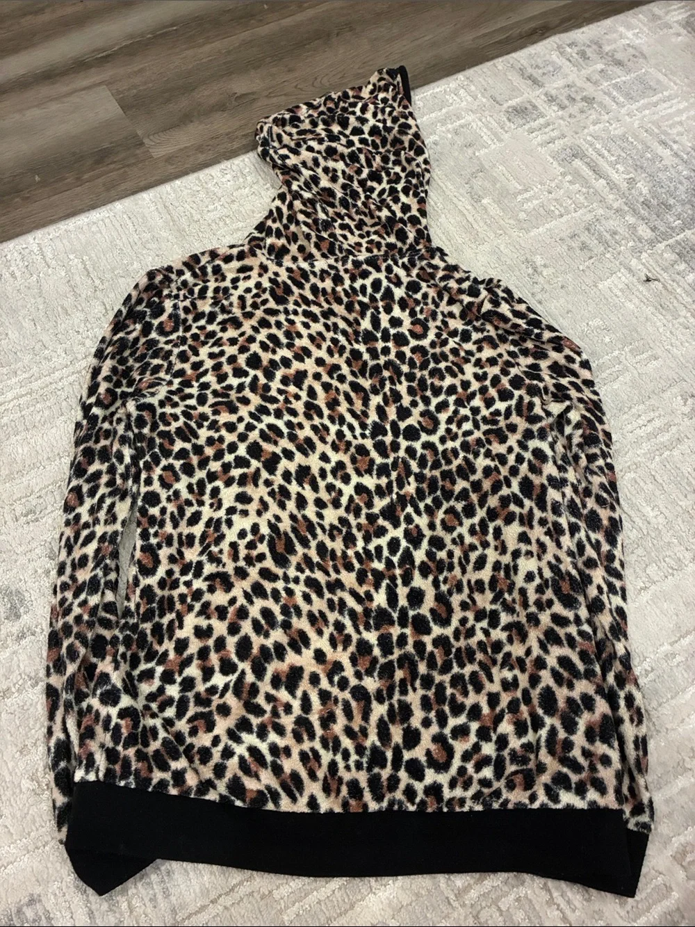Betsey Johnson Leopard Print Hooded Zip Jacket with Pink Floral Applique Y2K